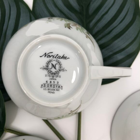Vintage 3 Set Noritake White Green Floral Daisy Soroya 6853 Tea Cups & Saucers - Picture 9 of 10